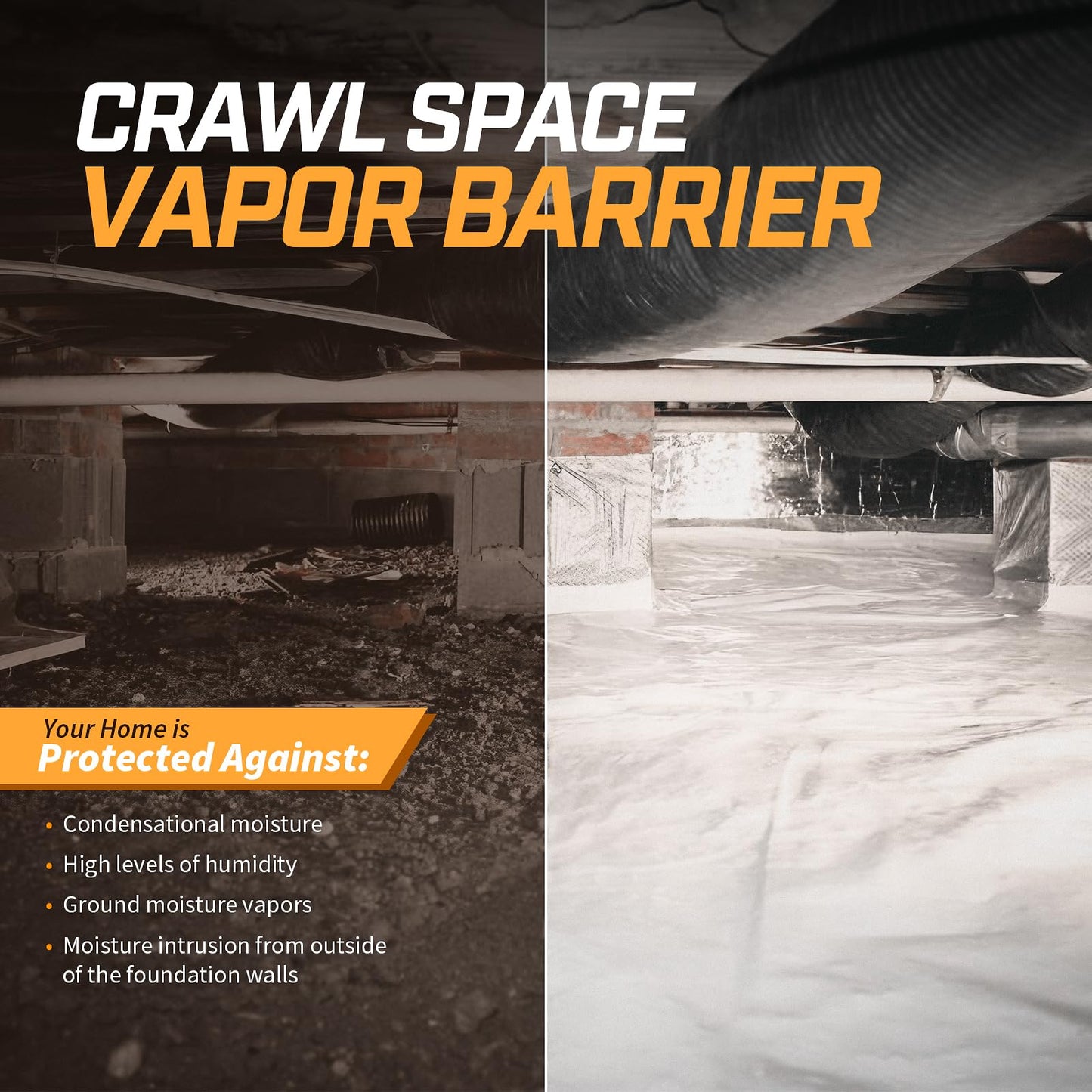 Crawl Space Vapor Barrier, 10mil Film, 10'x100', White Plastic Sheeting - Thick Plastic Sheeting, Heavy Duty Polyethylene Film, Drop Cloth Vapor Barrier Covering for Crawl Space, Garden, Basement
