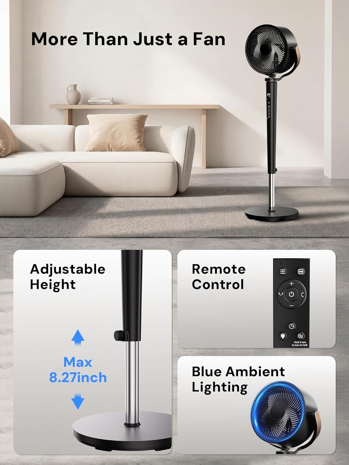 KEGIAN 38-46" Quiet Oscillating Standing Fan - 120° Rotation, 16 Speeds, Remote & Timer for Home/Office