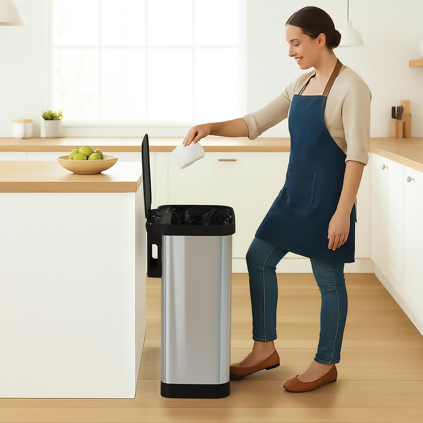 Glad Step Trash Can, Soft Close Lid Bin with Odor Protection, 20 Gal, Stainless