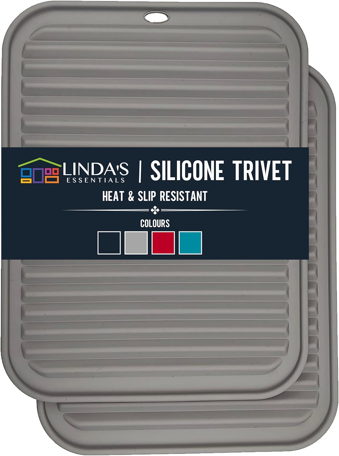 Skiennix Silicone Trivets - Heat-Resistant Pot Holders for Kitchen | 2 Pack, 9 x 12 Inch, Grey
