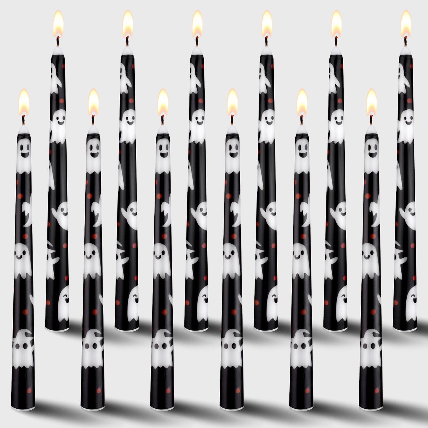 LIUBUJINGYING 12 Pcs 10in Taper Candles Black&White Ghost Taper Candle Unscented Smokeless Long-Last BurnTime Candles Birthday Party Table Centerpieces Decor