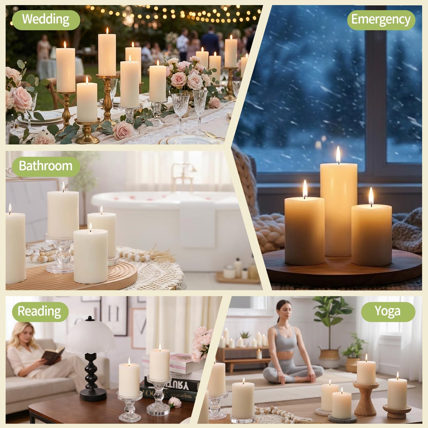 4 Pack Soy Wax White Pillar Candles,56H Long Lasting Burning,Natural Soybean Hand-Poured Pillar Candles,Smokeless,Non Toxic,Unscented for Dinner Table Centerpieces,Spa,Meditation & Wellness-2.8x4in