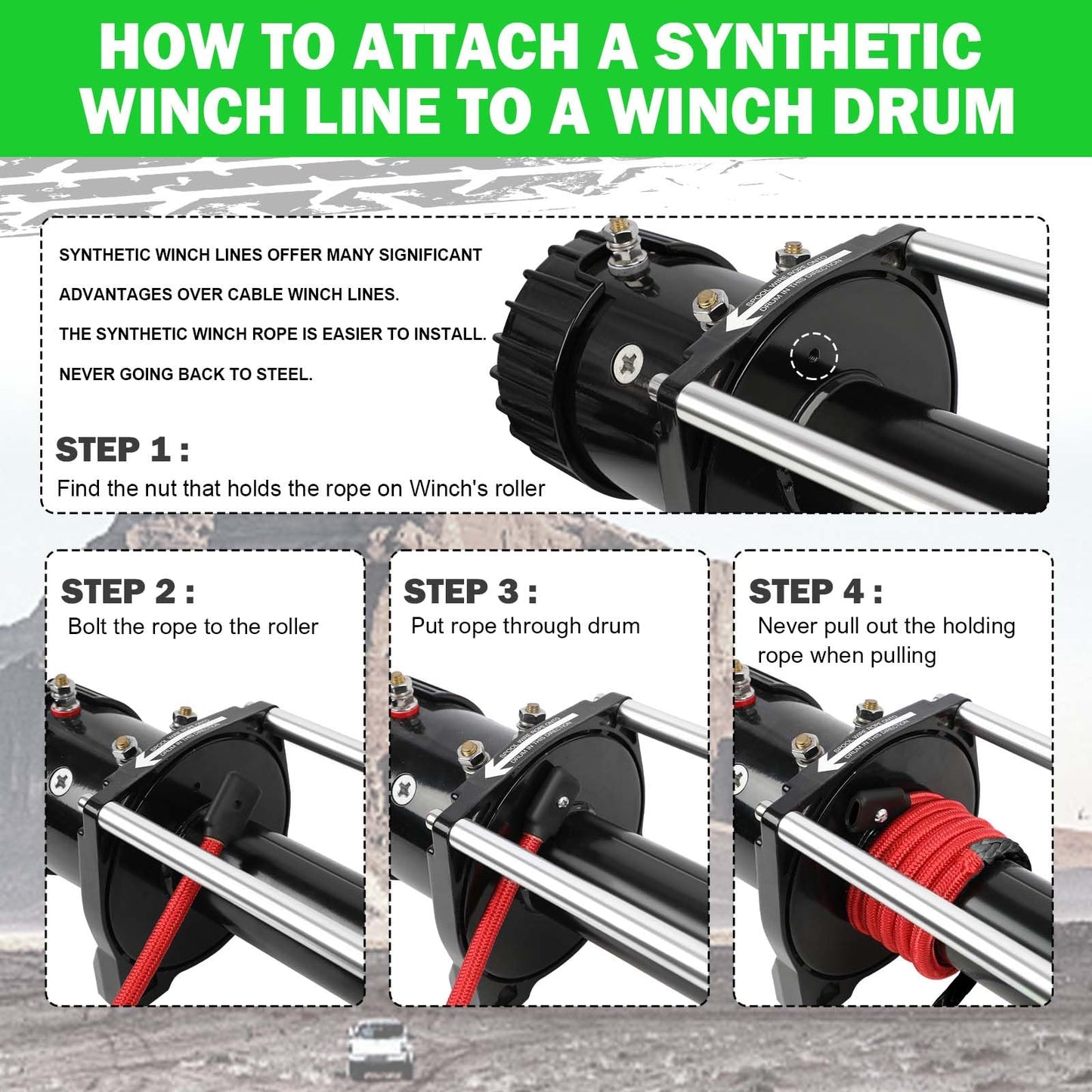 STEGODON Winch Rope 1/2 in x 85 ft Synthetic Winch Rope Kit,32000 LBS Winch Line Cable with Soft Shackle,Winch Hook and Safety Pull Strap for 4WD Off Road Vehicle Truck (Black)