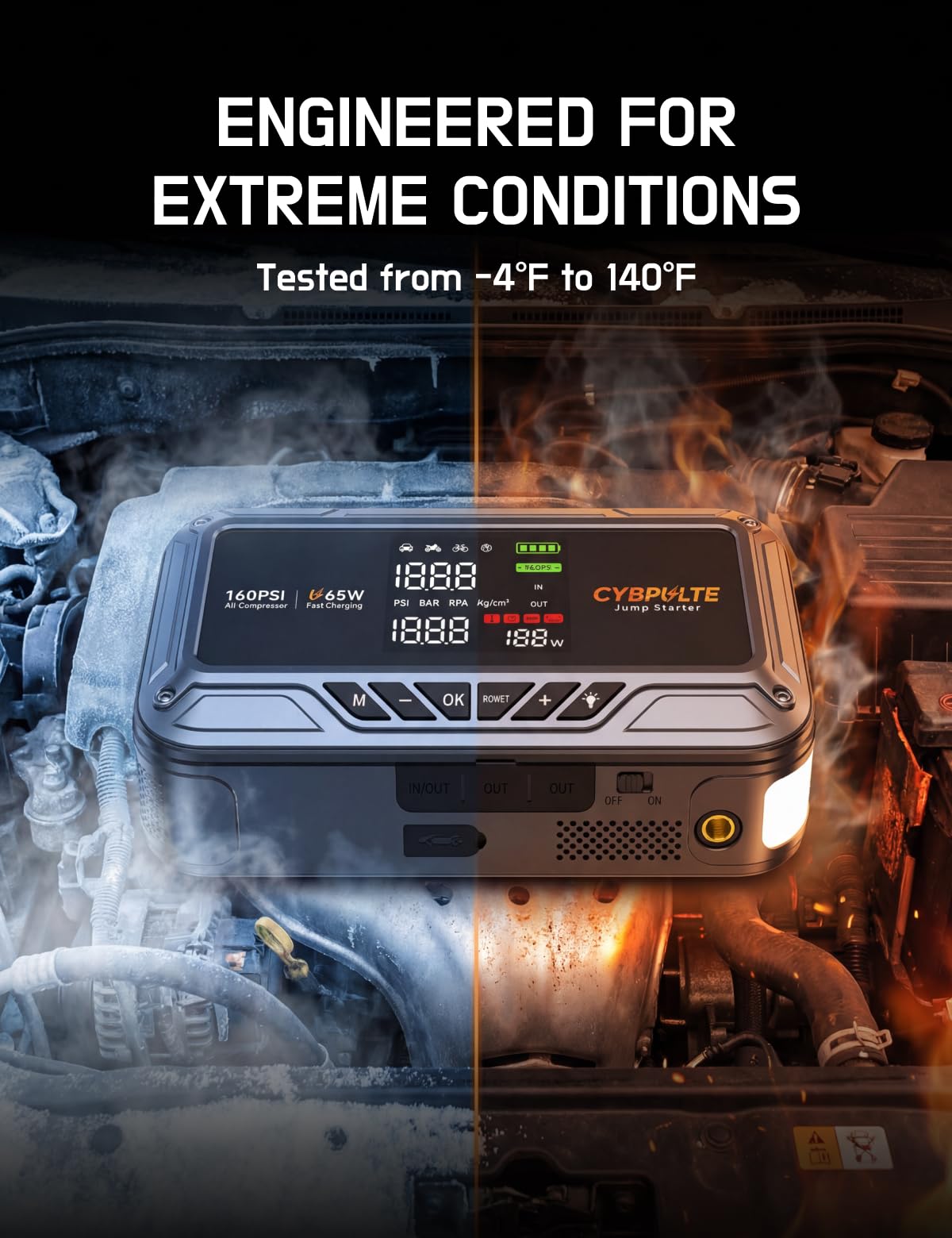 Jump Starter with Air Compressor, 8000A 160 PSI Portable Car Battery Jump Starter with LCD Display, 65W USB-C Fast Charging, All-in-One Emergency Jump Box for All Gas 14L Diesel