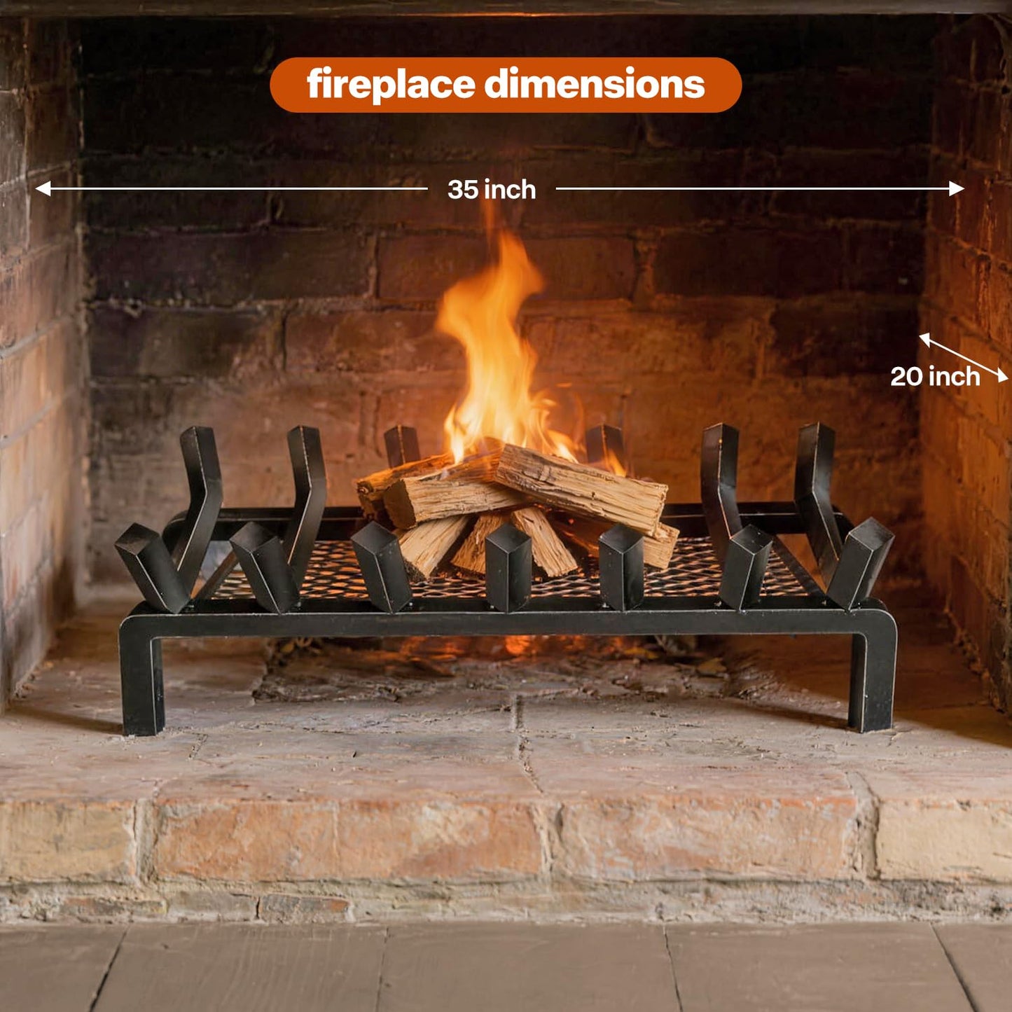 Nouetele 30 Inch Large Fireplace Grate – True 5/8" Thick Solid Steel Heavy Duty Log Holder (25% Thicker) – Extra Wide Wood Stove Rack for Big Masonry Hearths
