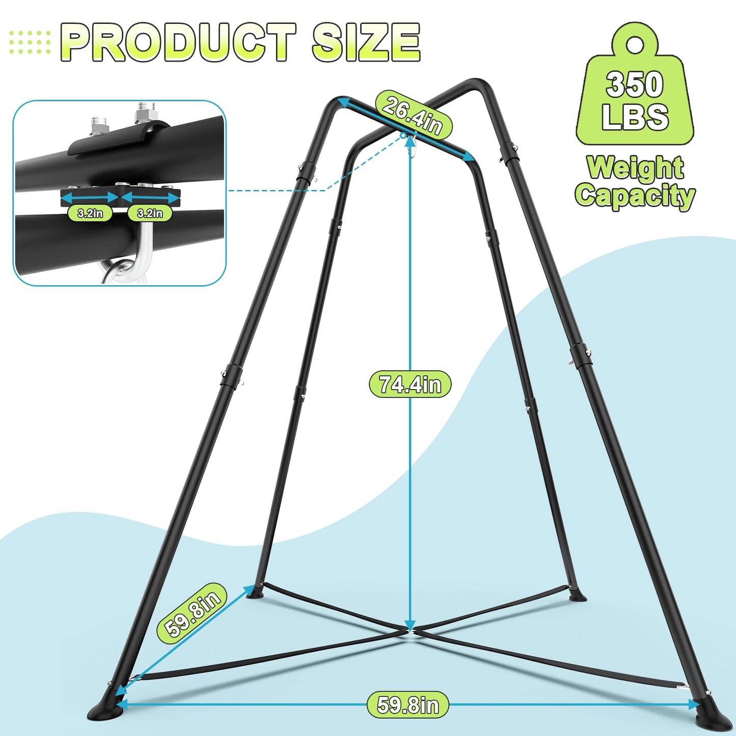 Swing Stand with Sensory Swing, Swing Frame with Pod Swing, X-Shaped Swing Set, Metal Swing Chiar with Stand for Adults Indoor and Outdoor 330LBS (Aqua Gradient)