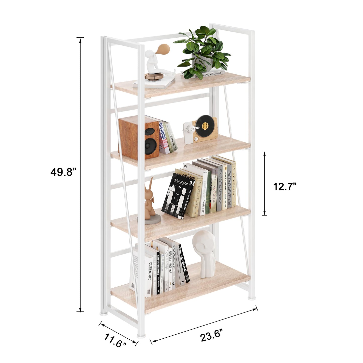 BHG Vintage Multifunctional Bookcase Folding Bookshelf, No-Assembly Plant Stand Storage Rack Shelves for Home Office (White, 4-Tier)