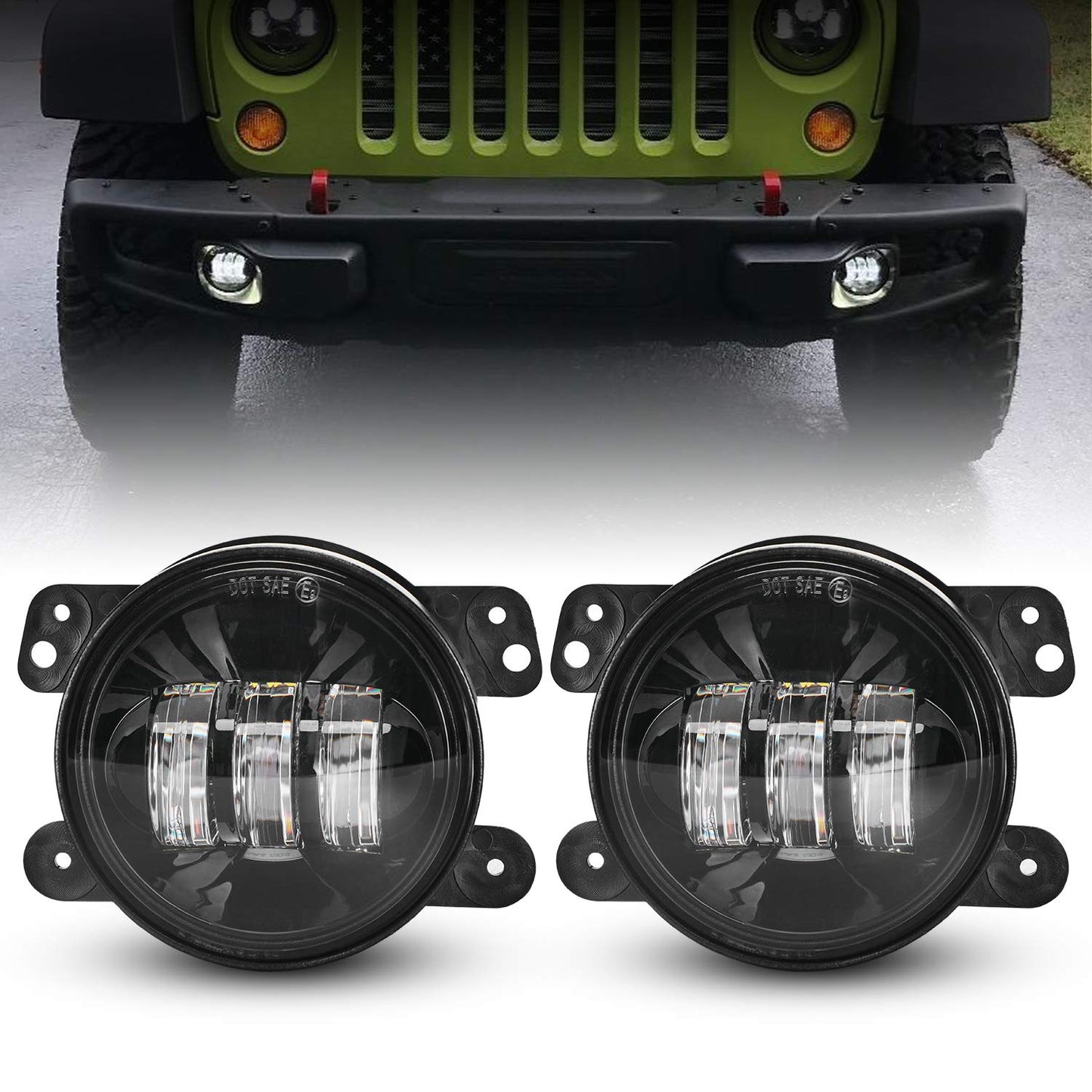 LX-LIGHT DOT Approved 7'' Black LED Headlights + 4 '' LED Fog Lights Compatible with Jeep Wrangler 97-2017 JK TJ LJ
