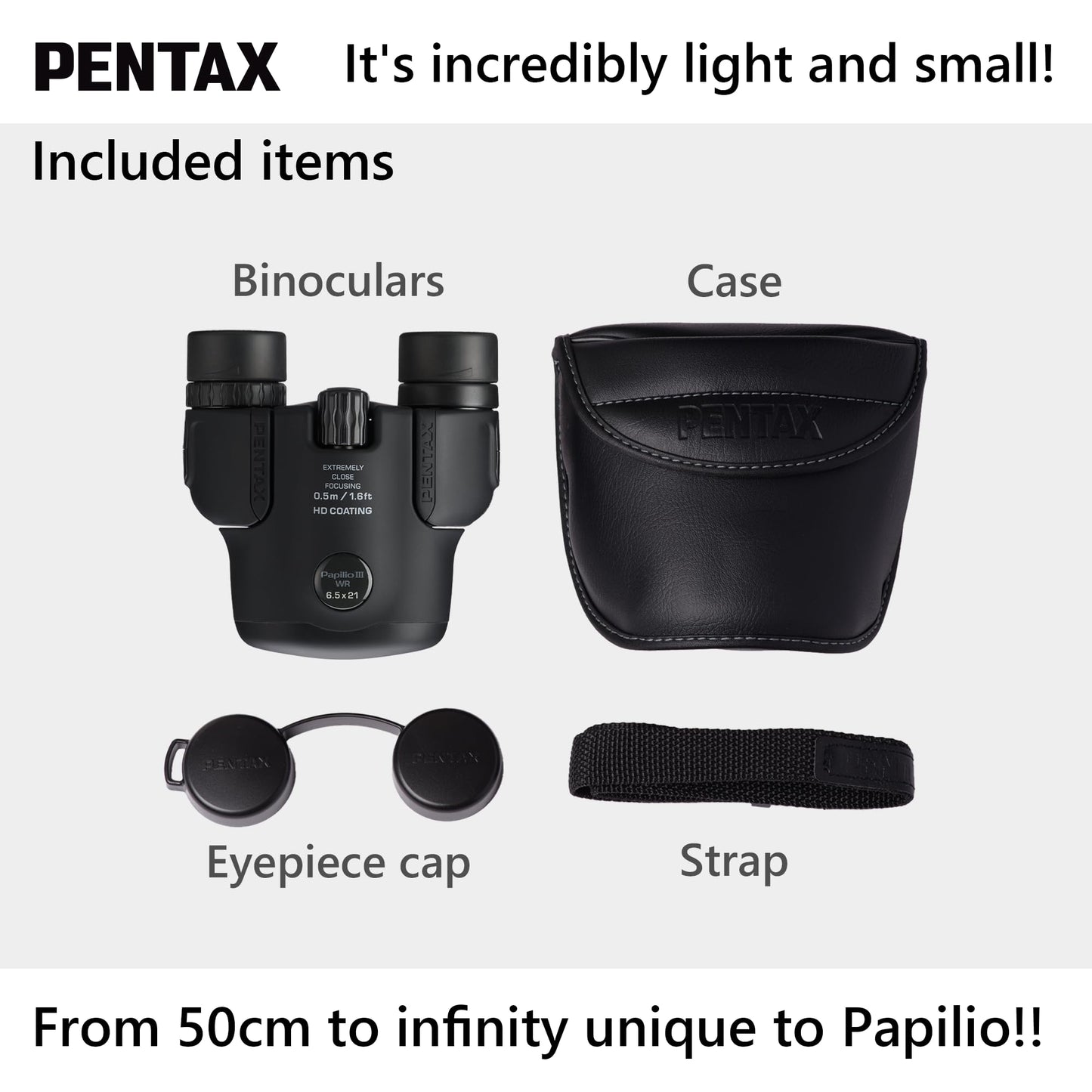 PENTAX Papilio III 6.5x21WR Black, 50cm Close-up to Infinity Focus, Weather-Resistant Body, new HD Coating, Suitable for observing Tiny Objects, for Travel, Hiking, Concerts, Sports, Stargazing