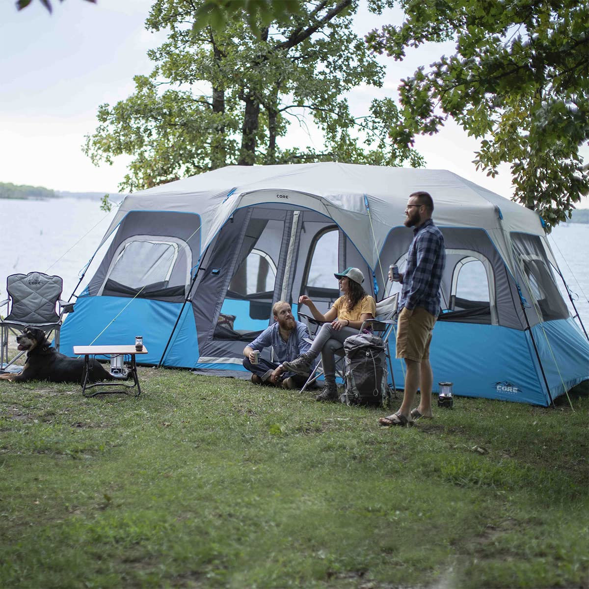 CORE 12 Person Lighted Instant Cabin Tent with Footprint and Tent Kit