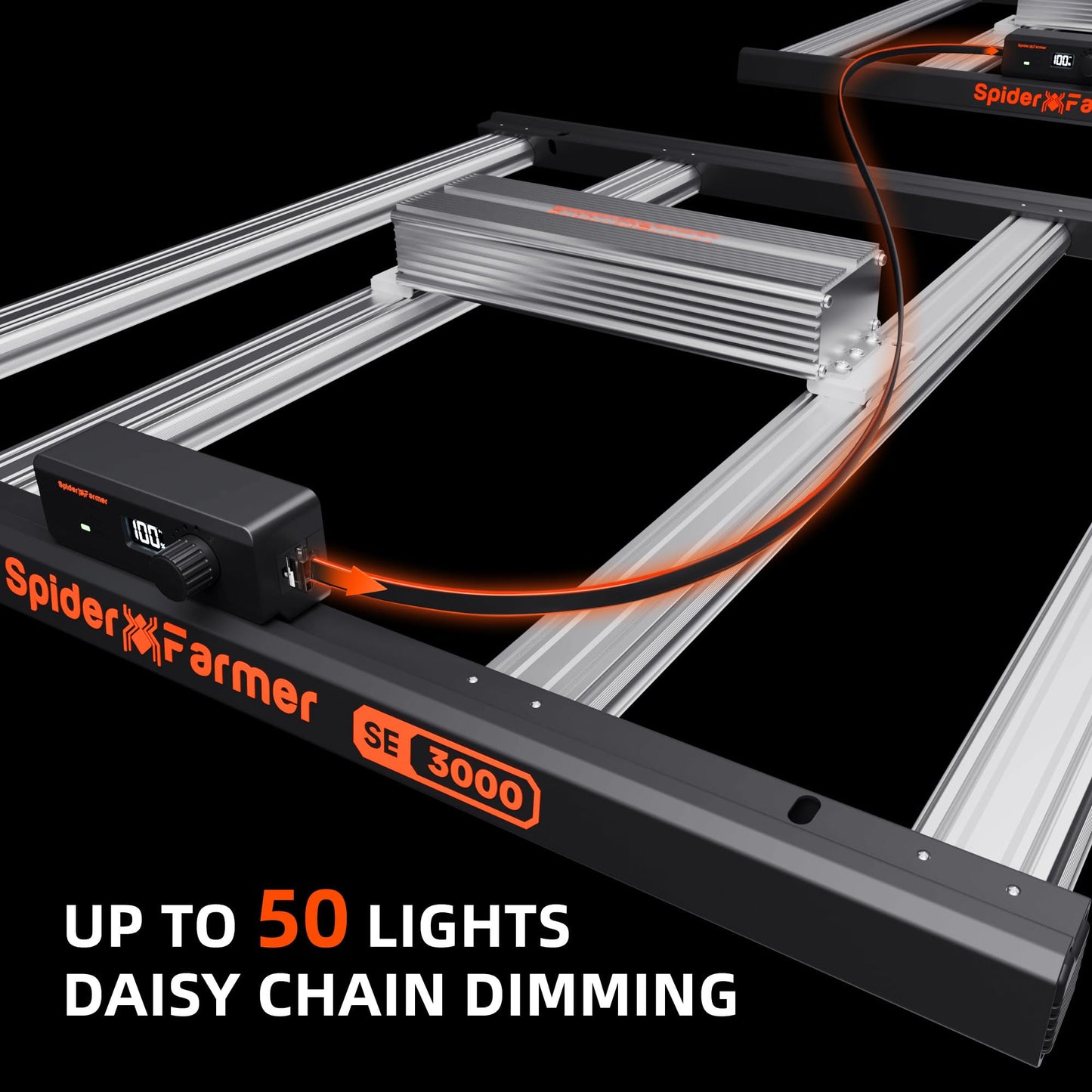 Spider Farmer SE3000 LED Grow Light, 300W Dimmable Full Spectrum, 3x3ft Coverage, App Control & Dimming Daisy Chain Bar Style Grow Lamp for Indoor Plants