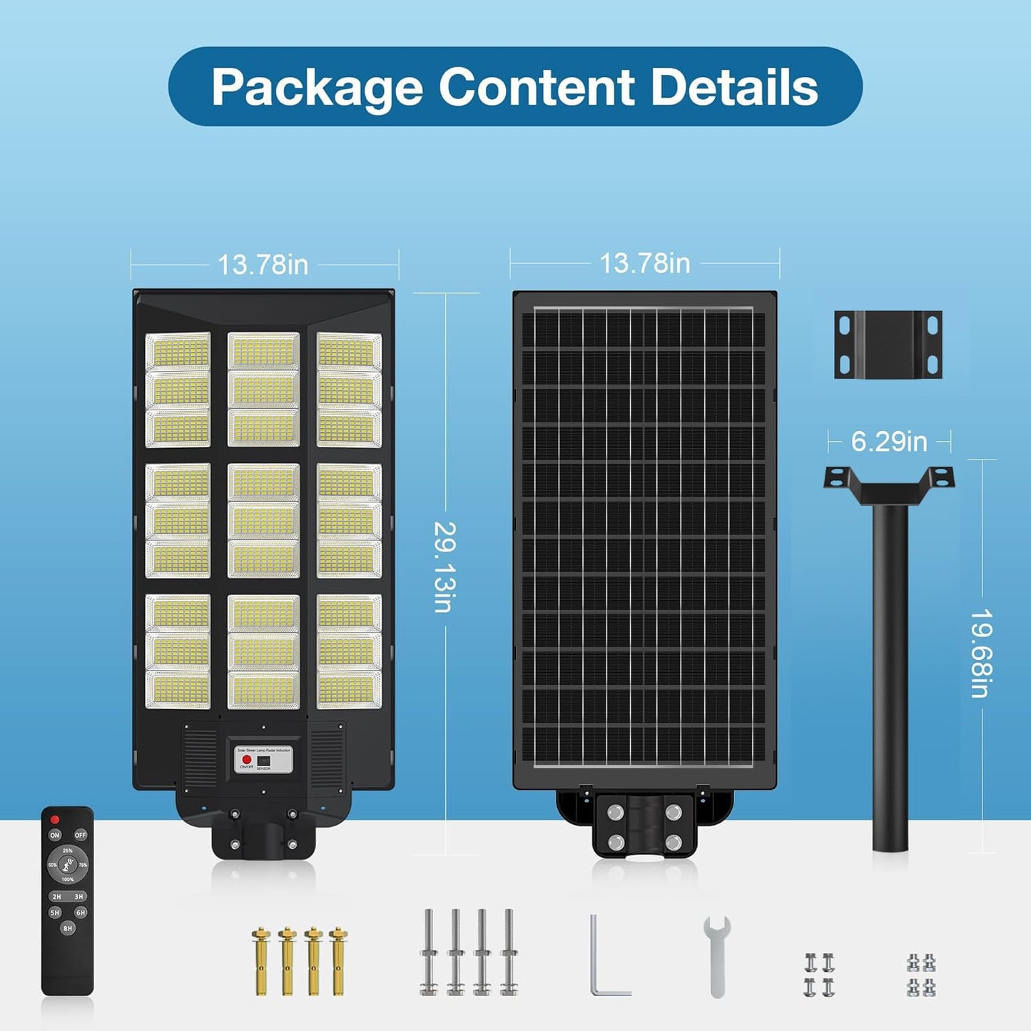 OKPRO 15000W Solar Street Lights Outdoor,Commercial Parking Lot Lights Dusk to Dawn, Waterproof Solar Security Flood Lights with Motion Sensor and Remote for Yard, Highways, Driveway,Farm