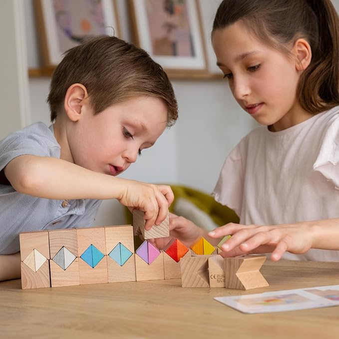 HABA Creative Building Blocks - Colourful Building Set with 32 Wooden Building Blocks & 10 Template Cards - Promotes Creativity Spatial Thinking & Fine Motor Skills - From 4 Years - 201260600