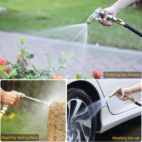 FANHAO Heavy Duty Metal Garden Hose Nozzle - Adjustable Brass Tip Spray for Plants, Cars & Pets