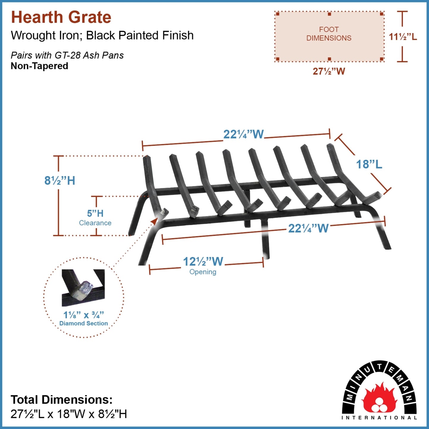Minuteman International 28-in Non-Tapered Grate