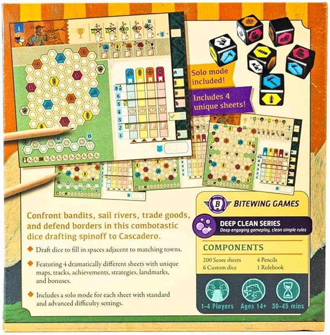 Bitewing Games - Cascadito Roll & Write Board Game for 1-4 Players - Challenging Combotastic Clever - Draft Dice to Protect The Kingdom - Designed by Acclaimed Designer Dr. Reiner Knizia