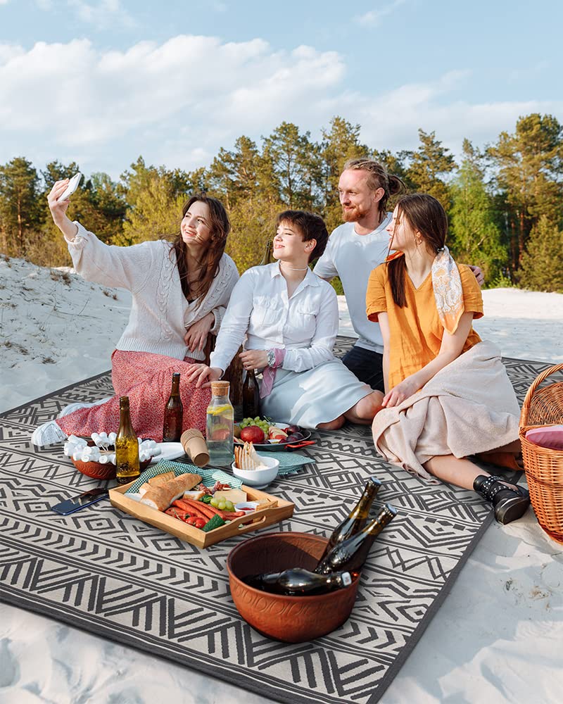 Outdoor Rug Carpet 9x12 ft, Flatweave Textured Outdoor Patio Rug Non Slip Indoor Outdoor Rugs with Rubber Particles Backing Boho Outdoor Area Rug for Patio Deck Front Porch Backyard Balcony