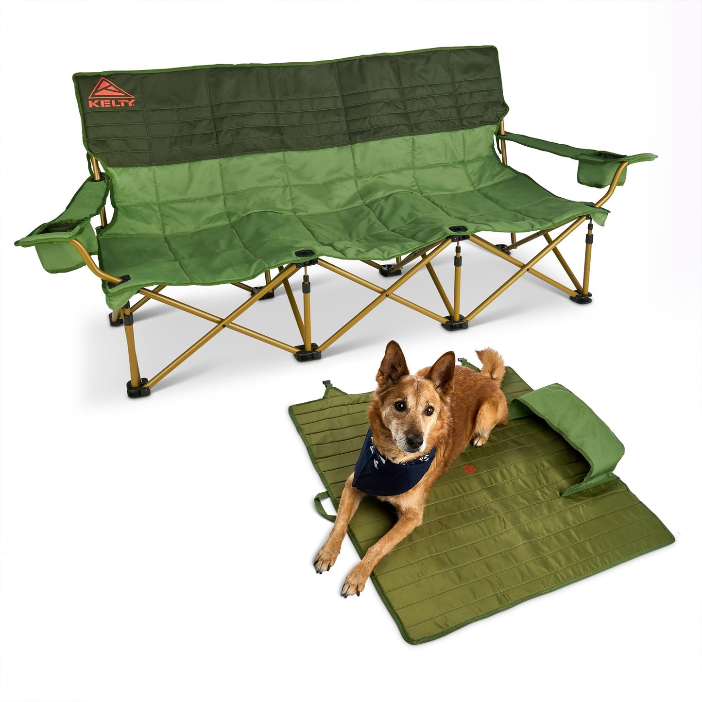Kelty Lowdown Couch - 3 Person Capacity Camping Chair, Extra Large and Sturdy Bench for Campsites, Soccer Games, and Backyard Parties, 2023 (Dill)