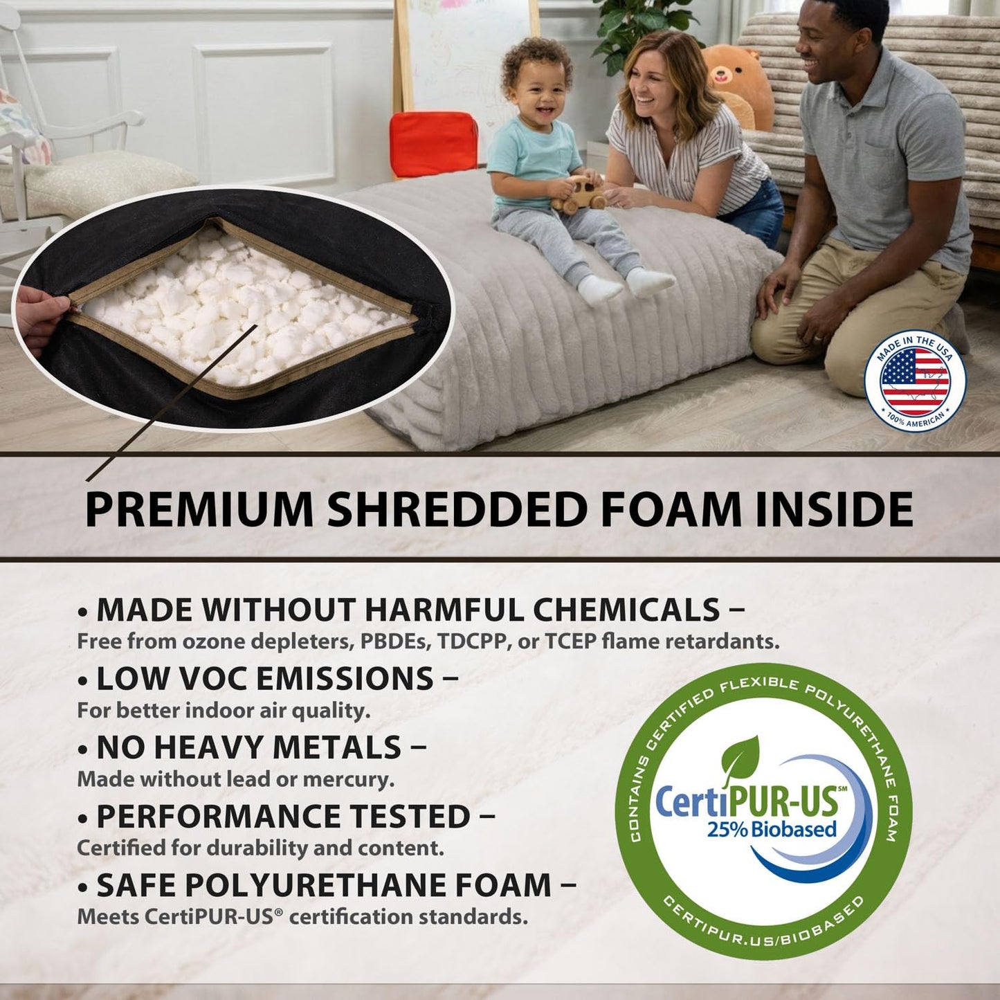 Matini Home Large Crash Pad - High-Density Foam Floor Landing Mat with Washable Cover, Professional Gymnastics Training Equipment for Impact Support, Jumping and Lounging - Light Gray, 60" x 60