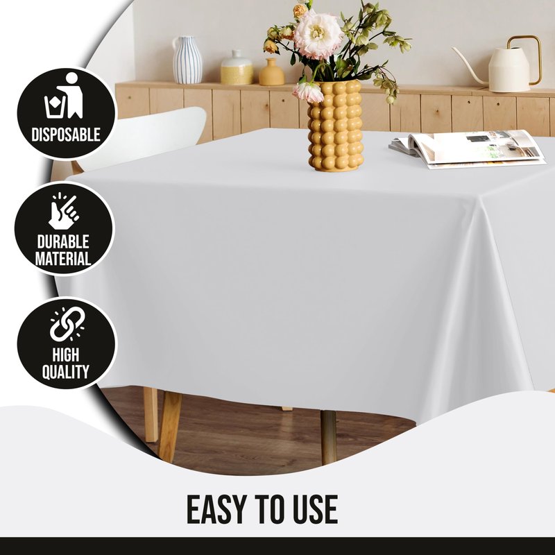Party Solids 12-Pack White Round Plastic Tablecloth Disposable – Size: 108 Inches – Round Plastic Table Cloths for Parties, Picnics & Formal Events