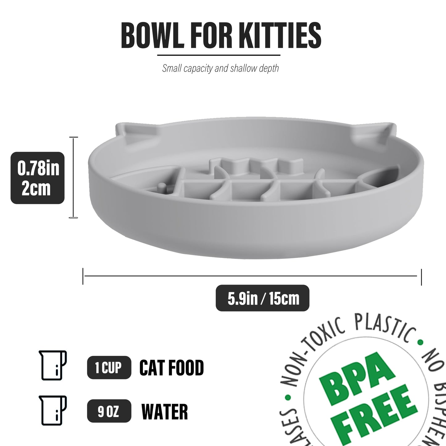 Slowpaw Silicone Cat Slow Feeder,Slow Feeder Cat Bowl Wet Food with Suction Cups,Puzzle Feeder Cat,Cat Interactive Toys,Effectively Reduce Overeating in Kitty (Gray, 1 Cup)