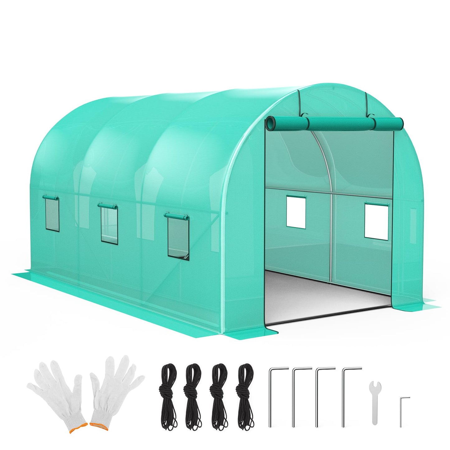 Patikuin Spacious Walk-in Tunnel Greenhouse – Sturdy Galvanized Steel Frame, Roll-Up Zipper Door, 6 Screen Windows, Heavy Duty Green PE Cover – Ideal for Garden Plants, Winter Vegetables, Seedlings