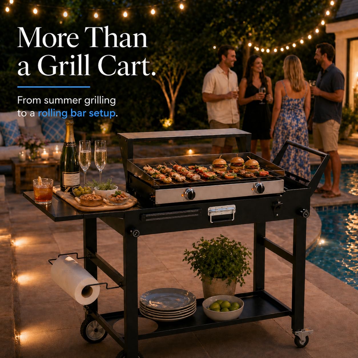 Grill Cart for Blackstone 17 and 22 Inch Griddle – 31.5" Tall Outdoor Griddle Table with Wheels, BBQ Prep Station with Side Shelf, Bar Top Shelf and Lower Storage, Foldable, Pizza Oven Compatible