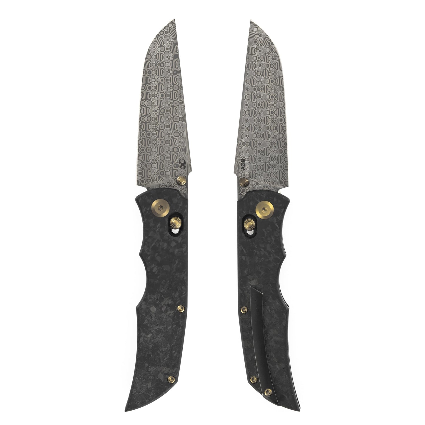 KANSEPT SIF Pocket Knife, 3.76" Damascus Blade with Gold Thumb Stud, Manual Opening Folding Men Women EDC, Shred Carbon Fiber Handle, Clip for Outdoor Camping Hiking K1100V4