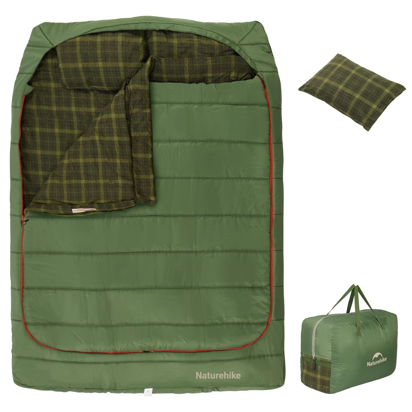 Naturehike Flannel Queen Size Double Sleeping Bag for Adults with Pillows, Doublewide Two Person Sleeping Bag for Couples & Whole Family, All Seasons for Camping, Hunting & Bedding