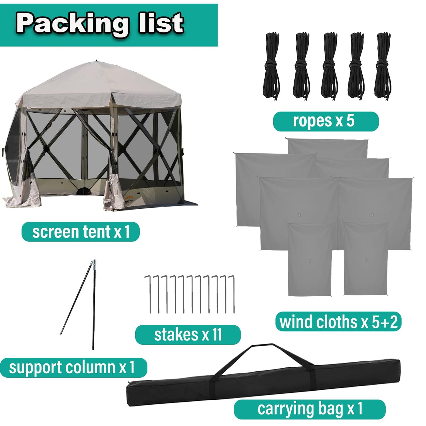 Lenotos Pop Up Screen Tent, 12'x12' Windproof & UV Protection Sun Shelter, Portable Instant Setup, 6-Sided Screen Tent for Picnic, Camping, Backyard, Outdoor (Grey)