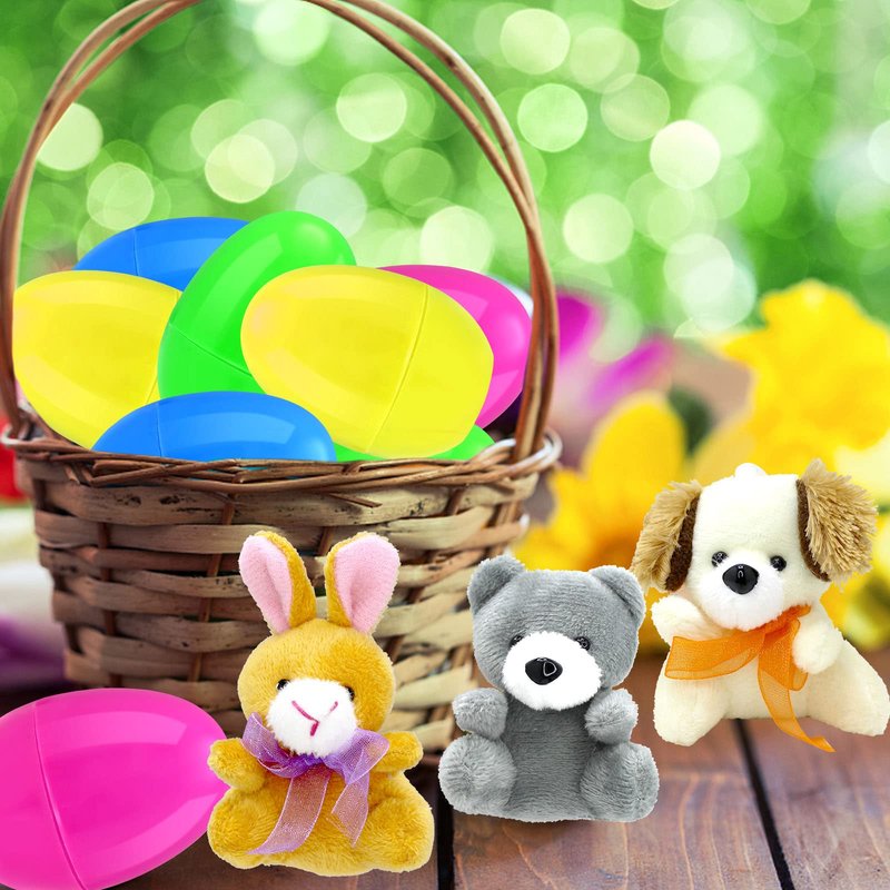 Tuzuaol 12 Pcs Easter Eggs Filled with Mini Plush Animals Toy for Easter Basket Stuffers, Prefilled Easter Eggs for Easter Party