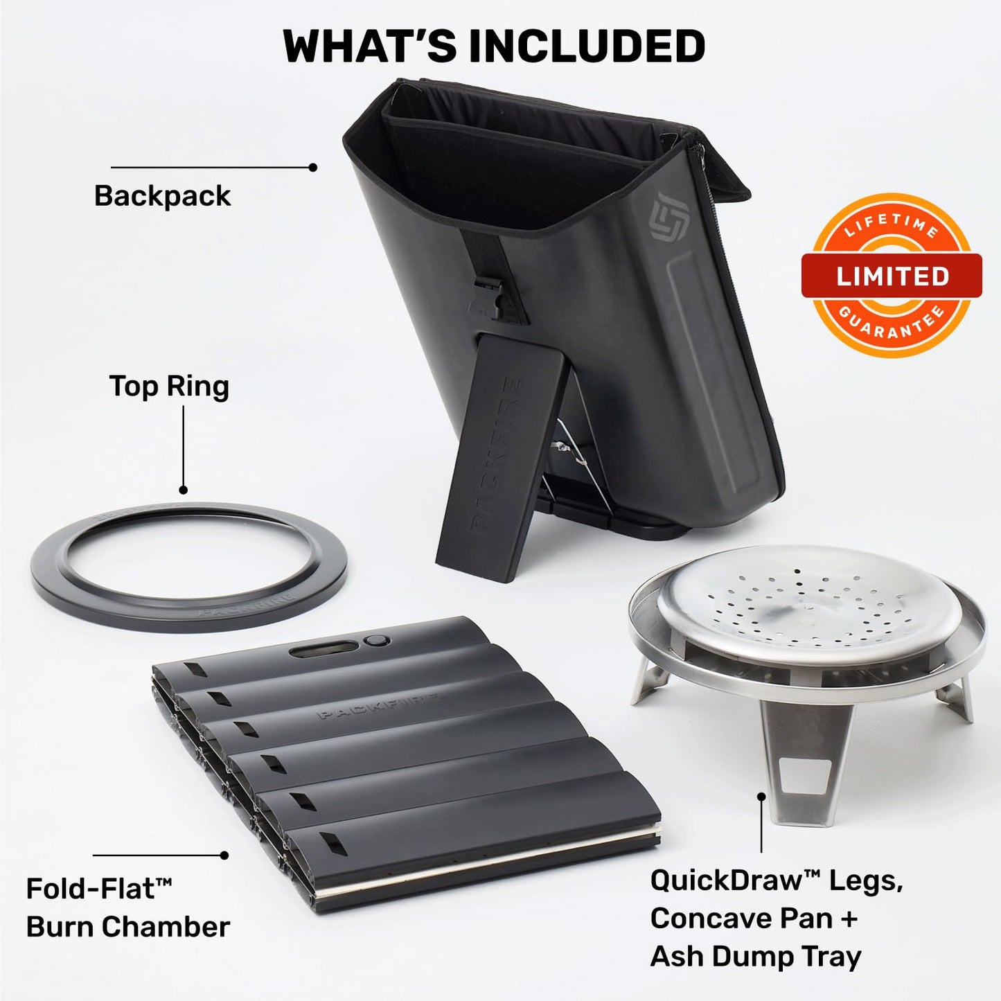 PACKFIRE 17” Portable Fire Pit for Camping - Collapsible & Folds Flat into Packable Carrying Case - Smokeless, Stainless Steel - Size Compares to Bonfire 19 - Perfect for Car, Overland Camping or RV