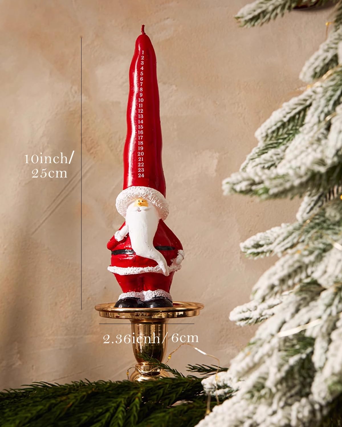 Christmas Taper Candles 10 Inch Unscented Santa Candlesticks for Christmas Table Decor, Winter Centerpieces, Advent Displays, Fireplace Mantel, Seasonal Home Decor,Red&White