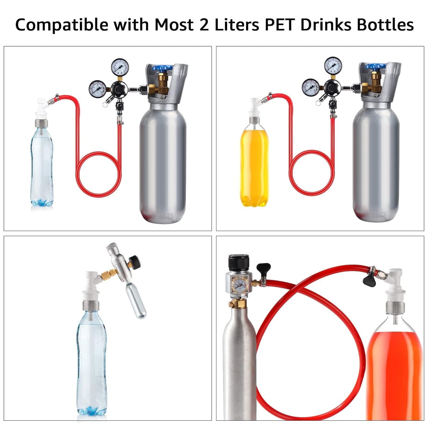 Dbgogo 5.5 Feet Ball Lock Disconnect Gas Tubing Line Stainless Steel Carbonation Cap Kit for Soda Beer PET Bottle CO2 Regulator Keg Tap with Stainless O.D 5/16'' Barb Brewing Hose Clamp Sealing Gasket