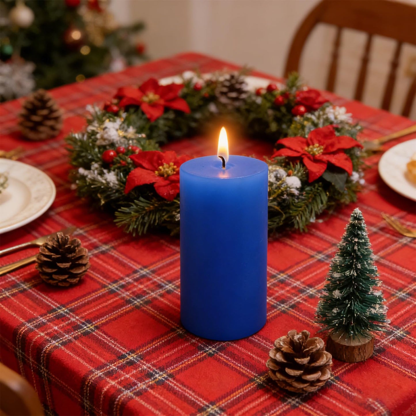 2.8" x 6" Hand-Poured Unscented Candle, Dripless Pillar Candle Set of 3, Approx 120 Hours Burn Time, Rustic Country Style, for Wedding, Dinner, Christmas and Home Decor, Dark Blue