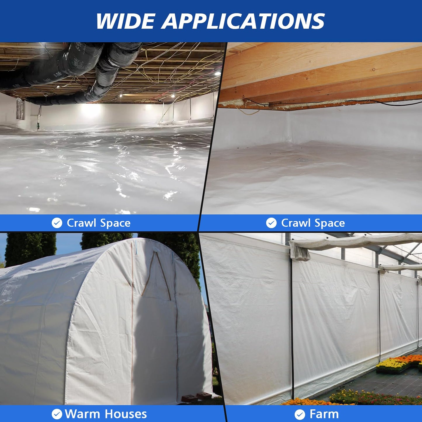 Crawl Space Vapor Barrier - 10 mil (12' x 100'), Thick Plastic sheeting, Drop Cloth Moisture Barrier Covering for Crawl Space Encapsulation, Blackout Plastic Painters Tarp, Black and White Panda Film