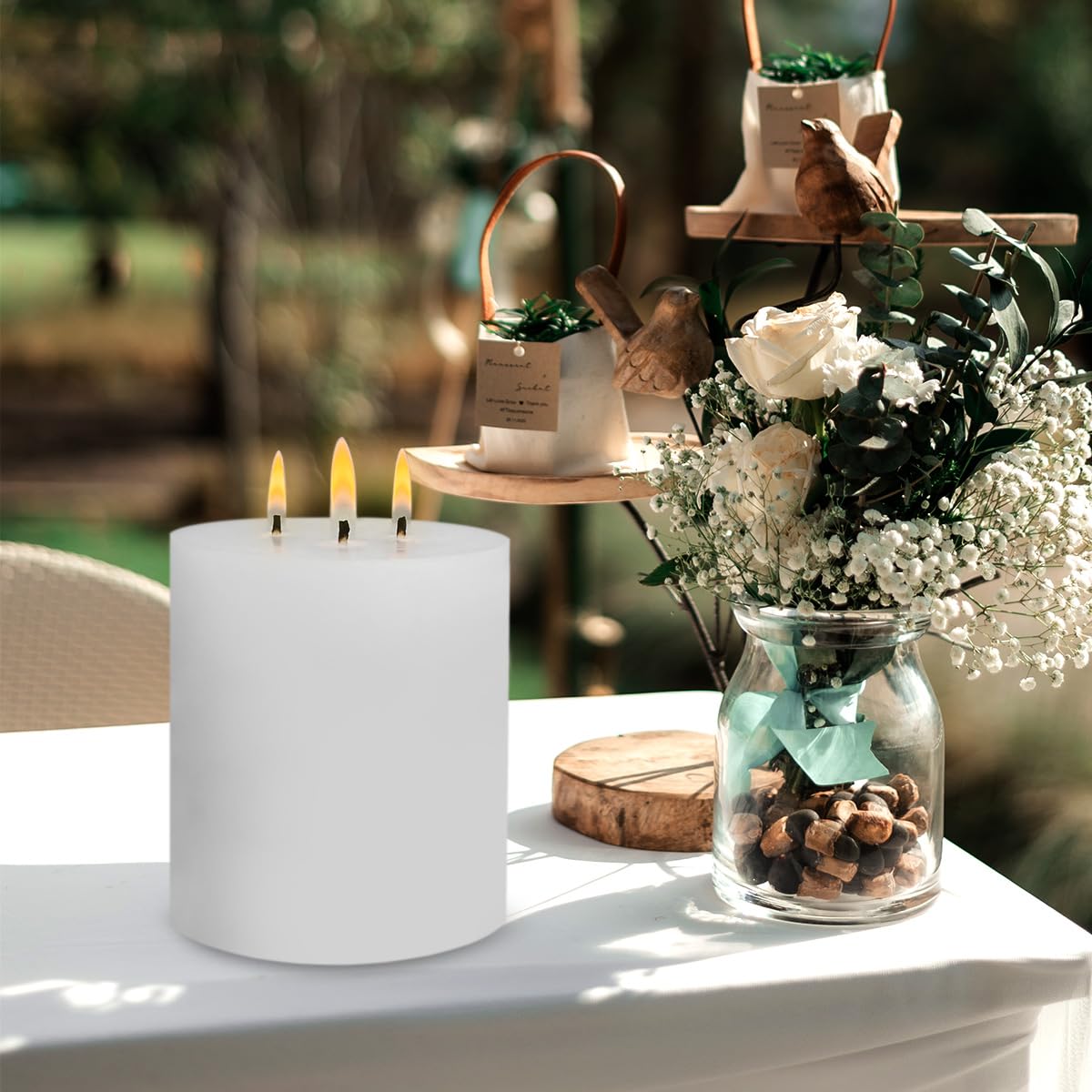 3 Wick White Extra Large Pillar Candle, 6" x 6", Unscented, Dripless, Smokeless, and Clean-Burning. Approx. 120 Hours of Burn Time. Perfect for Weddings, Dinners, Christmas and Home Decor
