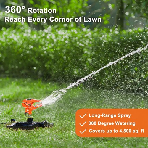 FANHAO Heavy Duty Pulsating Impact Sprinkler - 360° Rotating Lawn Irrigation System | Covers Up to 5,800 Sq. Ft