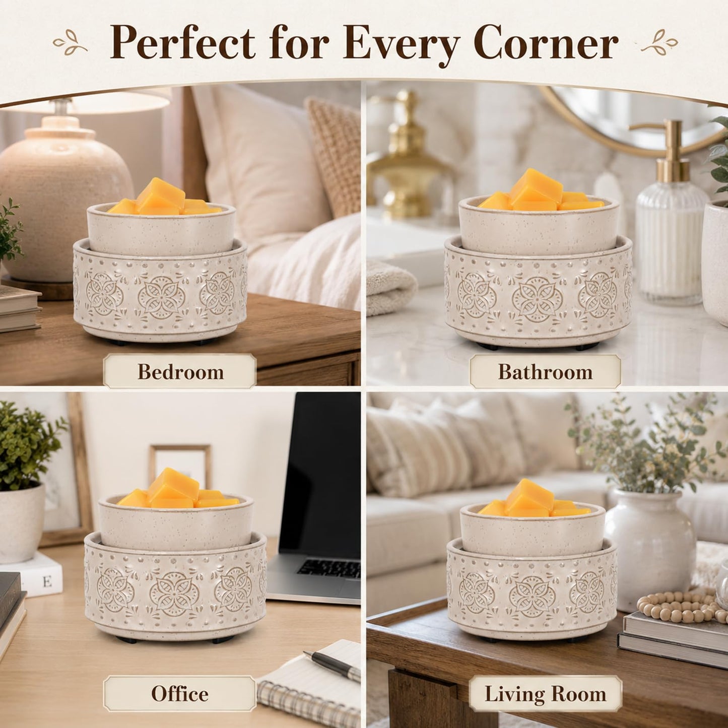 mocosa Ceramic Wax Warmer Wax Melt Warmer for Scented Wax 3-1 Electric Candle Warmer Home Fragrance Wax Burner for Mom Women(Beige-Granular)