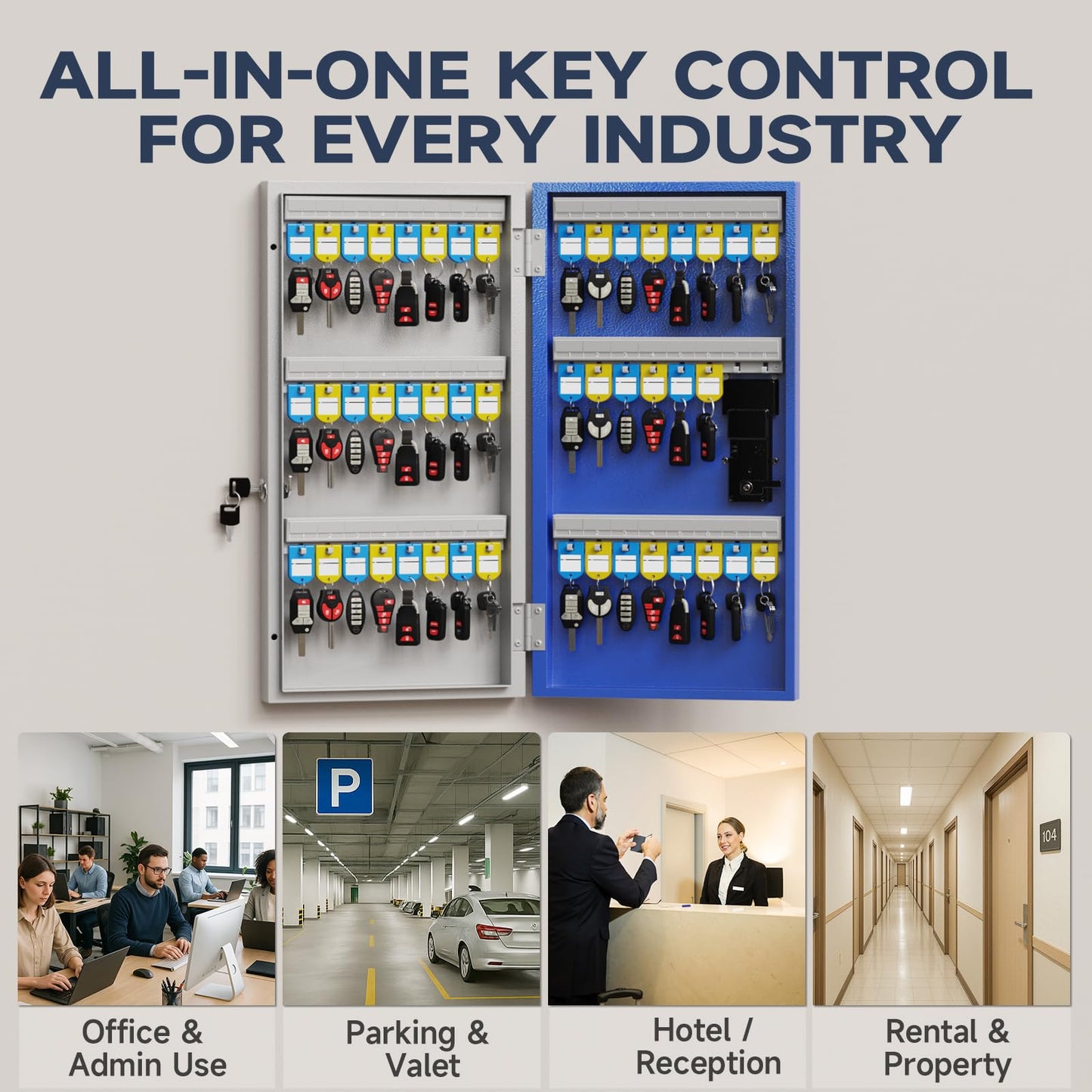 WeHere 48-Key Smart Key Lock Box Wall-Mount, Key Cabinet with Key Management App(Track Key Borrow/Return), Keypad, Bluetooth & WiFi Unlock (Sold Separately) for Commercial, School, Rental, Office