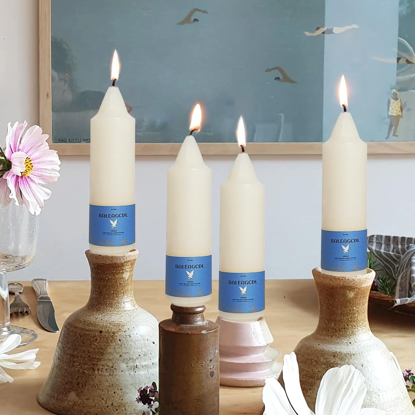 Smokeless Candlesticks Short Taper Candle,Unscented 5 Inches Cream White Candle Sticks Dripless Tapered Candles for Home Décor Weddings(4pcs-Cream White)