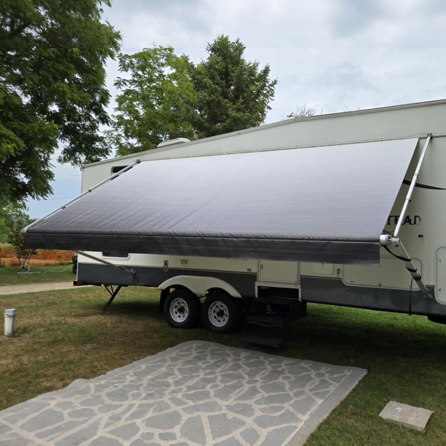 GEARMEISTER 16FT RV Awning Fabric Replacement, Heavy Duty 4-PLY Vinyl Fabric Camper Awning, Universal Outdoor Canopy for Camper, Trailer, Motorhome Awnings for All Awning Brands - Black Fade 15'2"
