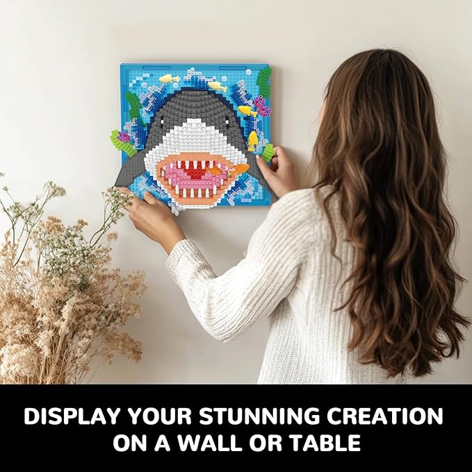 Shark Animal 3D Wall Art Micro Mini Building Blocks Set Unique Home Wall Decor or Table Display No Compatible with Lego Ideal Gift Toy for Adults & Boys Girls 14+ (1644 PCS)