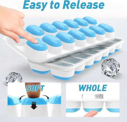 ChefAide Ice Cube Tray - Durable Stackable Design with Removable Lids | 4 Packs, 56 Cubes for Easy Ice Release