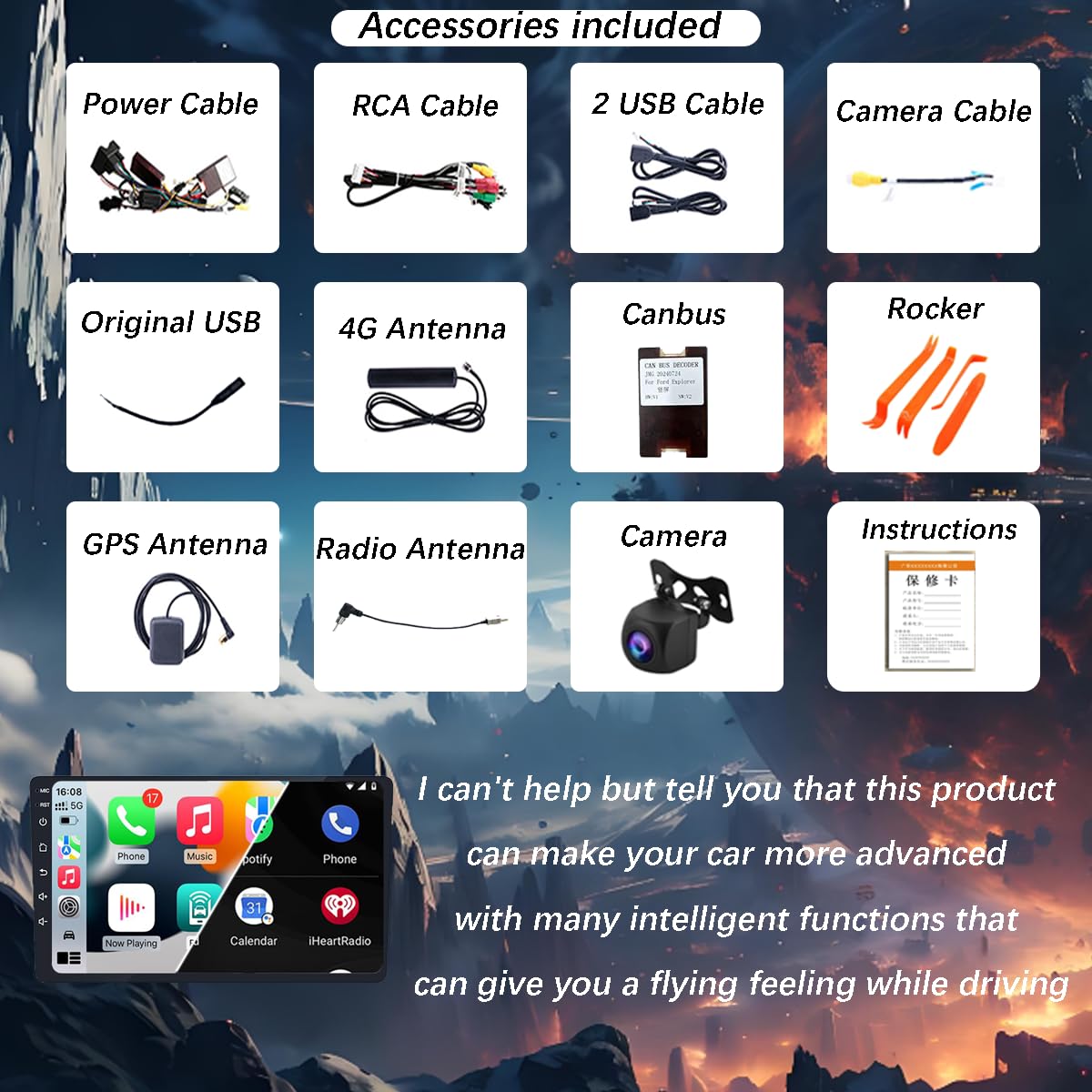 Android 14 Car Stereo Radio Upgrade for Jeep Wrangler JK Compass Grand Cherokee Dodge Ram 1500, 10 inch QLED Touchscreen Support Wireless CarPlay Android Auto GPS Bluetooth FM SWC (RAM 2GB+ ROM 64GB)