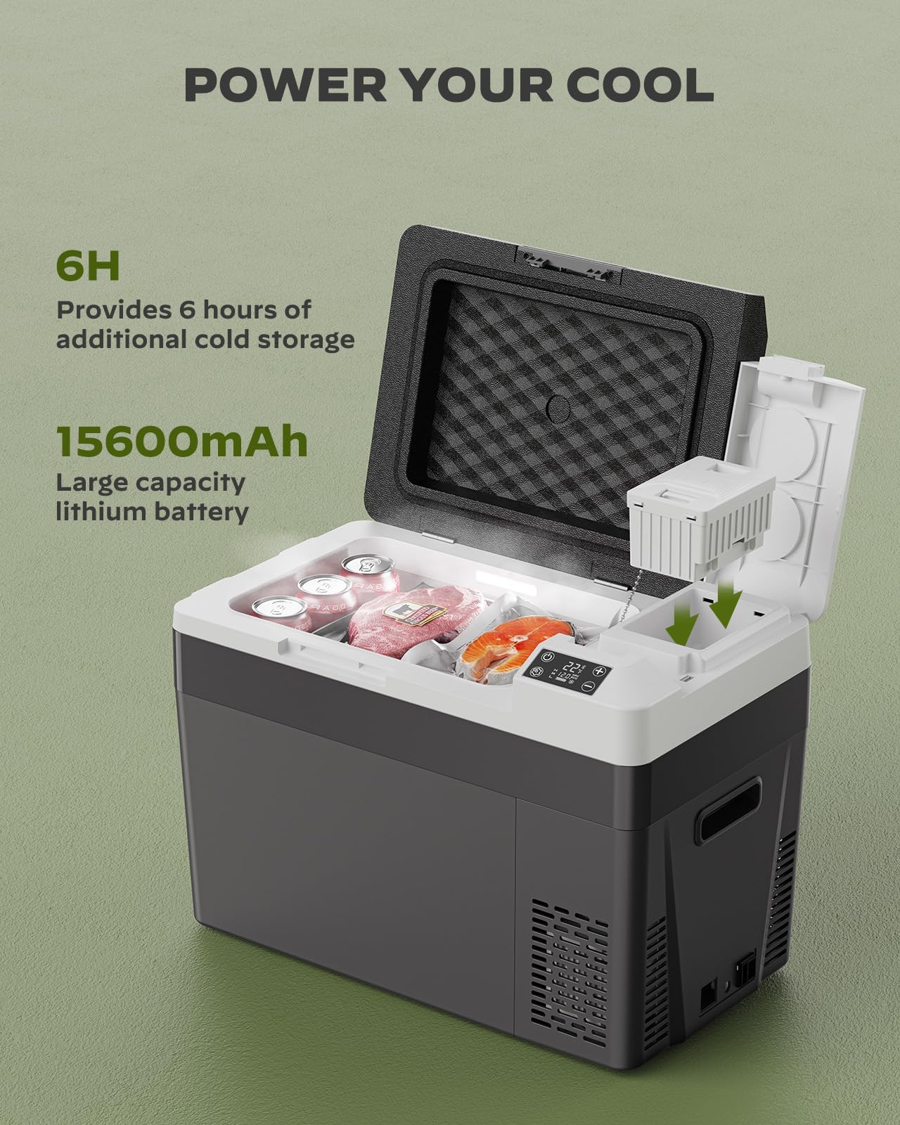 Silonn 24QT Electric Cooler, 12 Volt Car Refrigerator, Portable Car Fridge with Battery Power Option, 12/24V DC & 110-240V AC, Road Trips -4°F to +68°F
