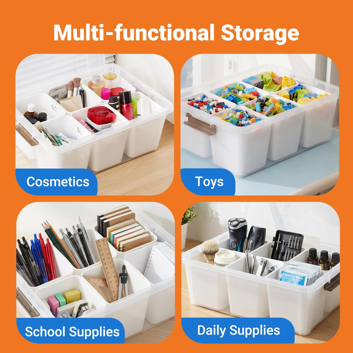 MACOPRO 17 QT Clear Storage Bins with Lids Plastic Box Multipurpose Stackable Storage Containers for Organizing Tool,Craft,Crayon,Marker Pen(White, 1Pack-6-in-1)