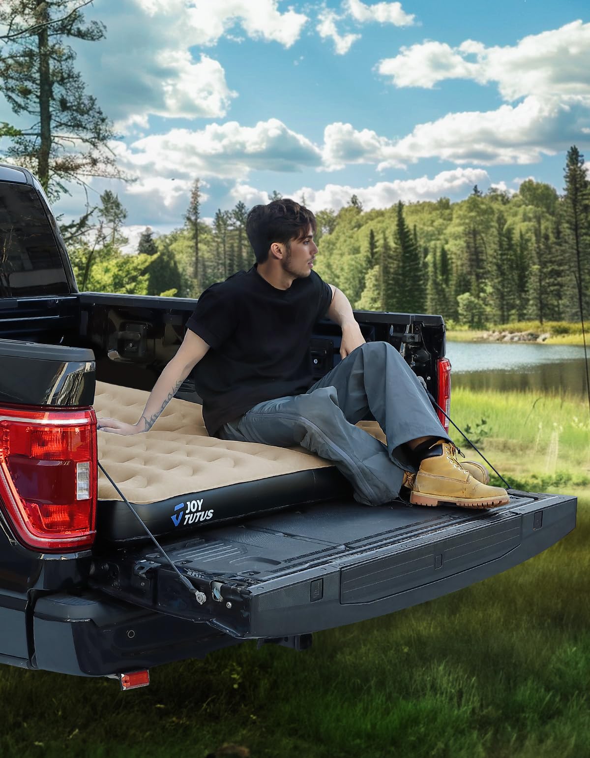 JOYTUTUS Truck Bed Air Mattress for 6.4-6.7Ft with Built-in Air Pump, Full Size Inflatable Mattress Short Beds for Outdoor Camping,with Carry Bag&Cup Holder