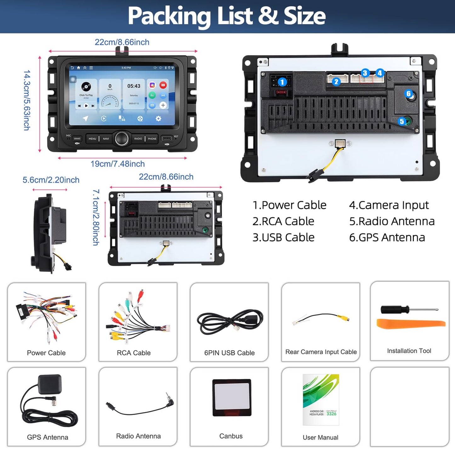CAMECHO 4+64G Car Radio Stereo for Jeep Renegade 2015-2020 / Jeep Compass 2017-2020 (for Small Display), 7" IPS Touch Screen Head Unit with Android 15 CarPlay Android Auto GPS Bluetooth Type-C