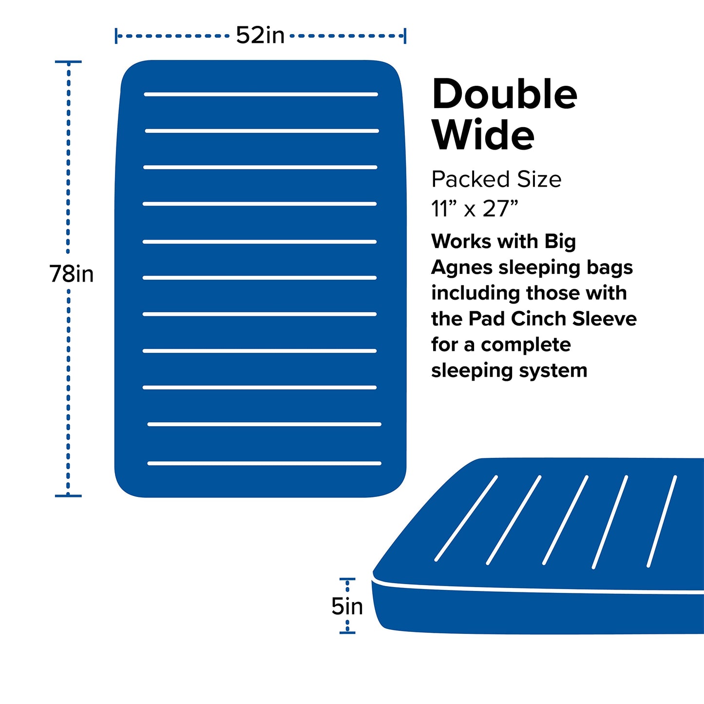 Big Agnes Captain Comfort Deluxe Camp - Supremely Comfortable, All-Weather, Self-Inflating Sleeping Pad, Double Wide, Gibraltar Sea